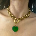 Doris Necklace, green heart pendant necklace