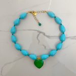 Omnia necklace, turquoise tones with green heart pendant
