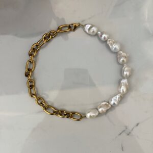 pearl collection , bridal jewllery , greek jewllery designer brand , half pearl half chain necklace