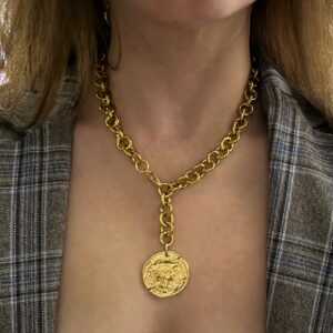 Coin necklace, statement jewelry brand , vintage style jewelry, greek designers , charms necklace