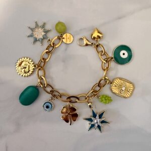 gold charm bracelet, , 90s style jewllery , jewllery brand , unique collection , amazing trendy jewllery , grecmuse