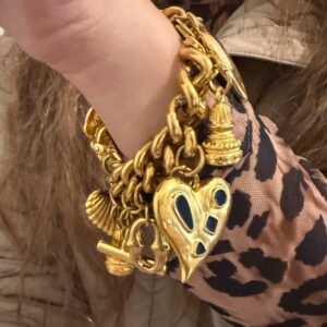 gold charm bracelet , vintage style jewllery brand , statement trendy jewllery collection