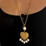Heart pearl charms necklace - Gold  tone -