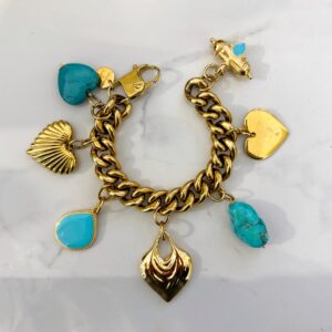 gold charm bracelet , trendy jewllery brand , vintage style bracelet , statement jewllery collection