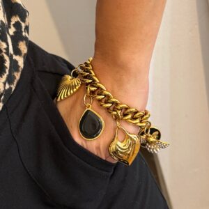 gold charm bracelet , trendy jewllery brand , vintage style bracelet , statement jewllery collection