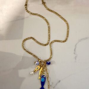 fish charm necklace , three fish necklaces, jewllery collection , greek jewllery brand , mermaid jewllery , amazing unique jewllery , vintage style