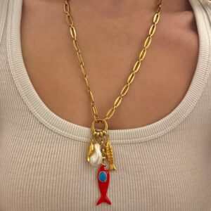fish charm necklace , three fish necklaces, jewllery collection , greek jewllery brand , mermaid jewllery , amazing unique jewllery , vintage style