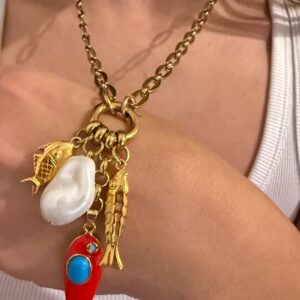 fish charm necklace , three fish necklaces, jewllery collection , greek jewllery brand , mermaid jewllery , amazing unique jewllery , vintage style