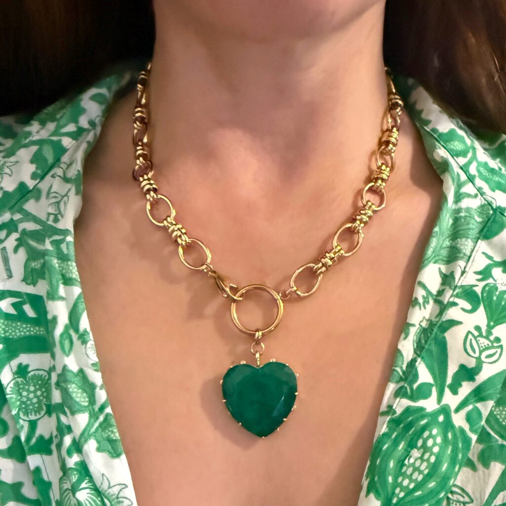 green heart necklace, heart necklace ,summer unique amazing jewllery , grecmuse brand , greek designers , jewllery collection