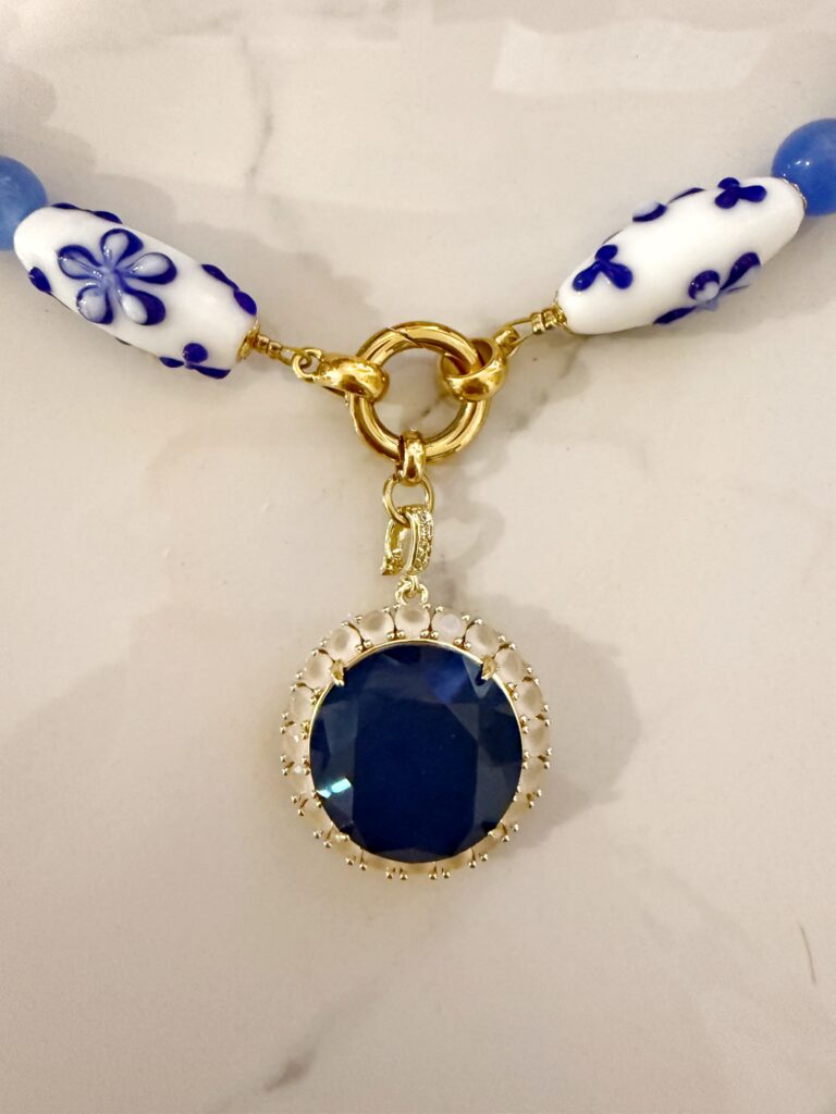 blue ceramic beads necklace ,summer unique amazing jewllery , grecmuse brand , greek designers , jewllery collection