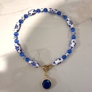 blue ceramic beads necklace ,summer unique amazing jewllery , grecmuse brand , greek designers , jewllery collection