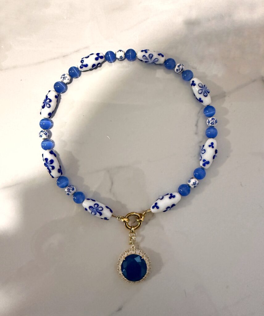 blue ceramic beads necklace ,summer unique amazing jewllery , grecmuse brand , greek designers , jewllery collection