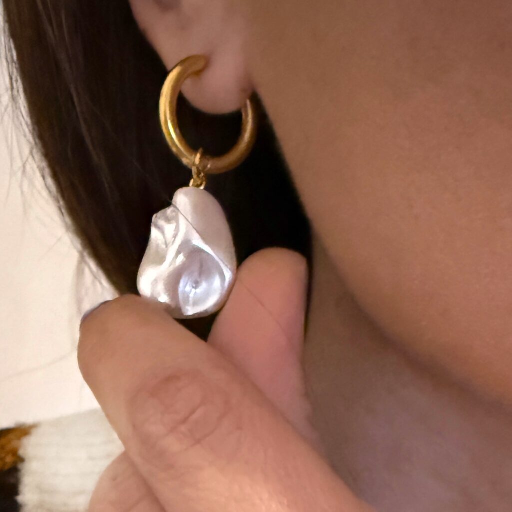 pearl hoop earrings, pearl collection , summer unique amazing jewllery , grecmuse brand , greek designers