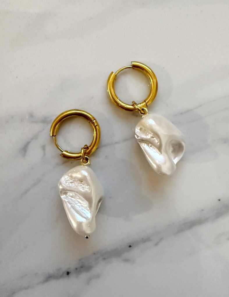 pearl hoop earrings, pearl collection , summer unique amazing jewllery , grecmuse brand , greek designers