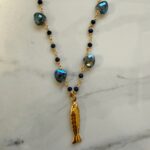 crystal rosary fish necklace