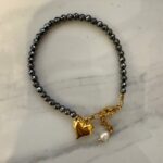 Hematite heart charm bracelet