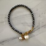 Hematite pearl  charm bracelet
