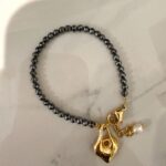 Hematite vintage style heart charm bracelet