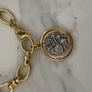 coin bracelet , oddysey inspired jewllery , greek ancient coins style jewllery , gold charm bracelet , handmade jewelry brand , greek designers , Penelope jewllery style