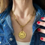 bold coin neckalce with Figaro chain