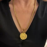 long retro style chain with removable bold coin